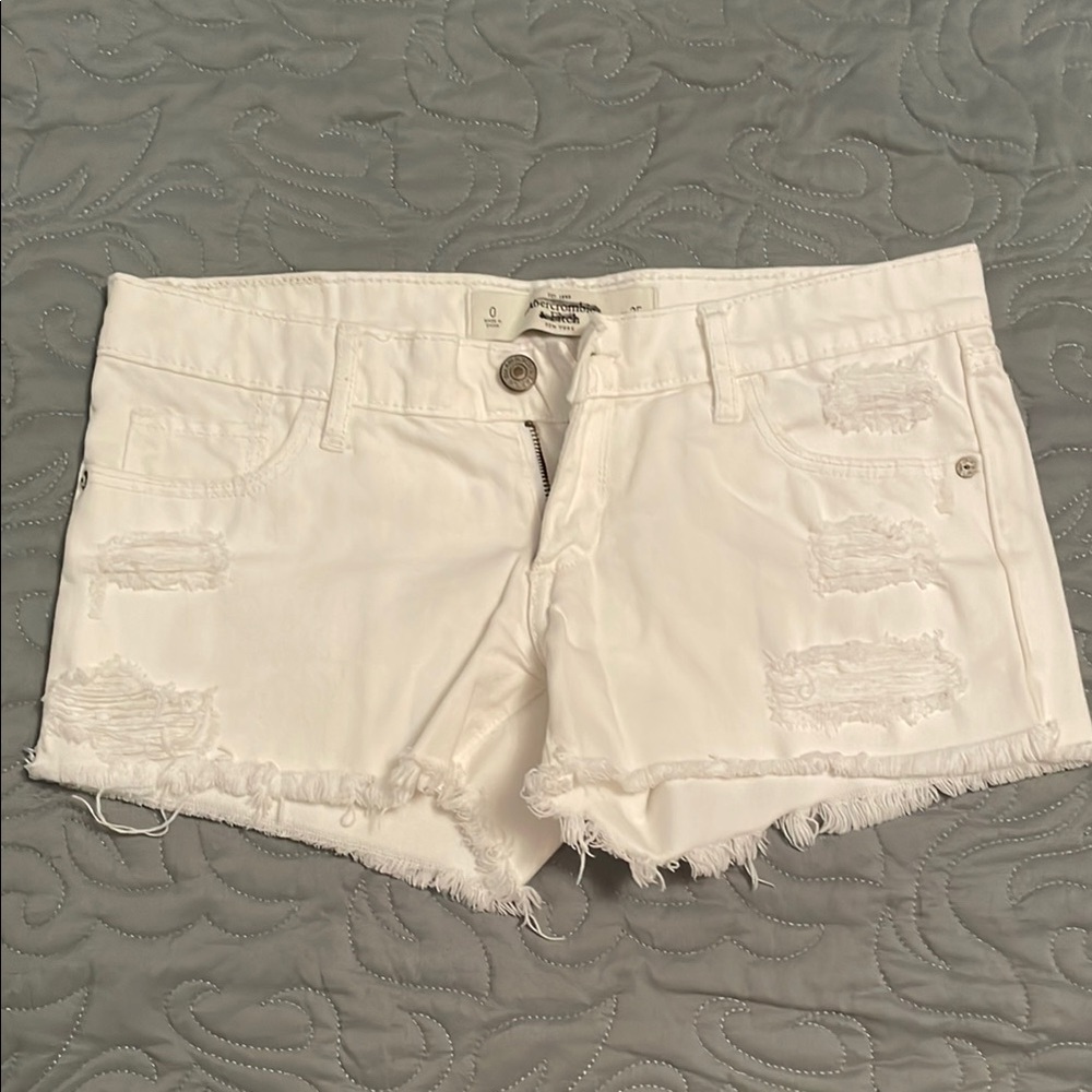 Abercrombie & Fitch White Jean Shorts Distressed Frayed Hem